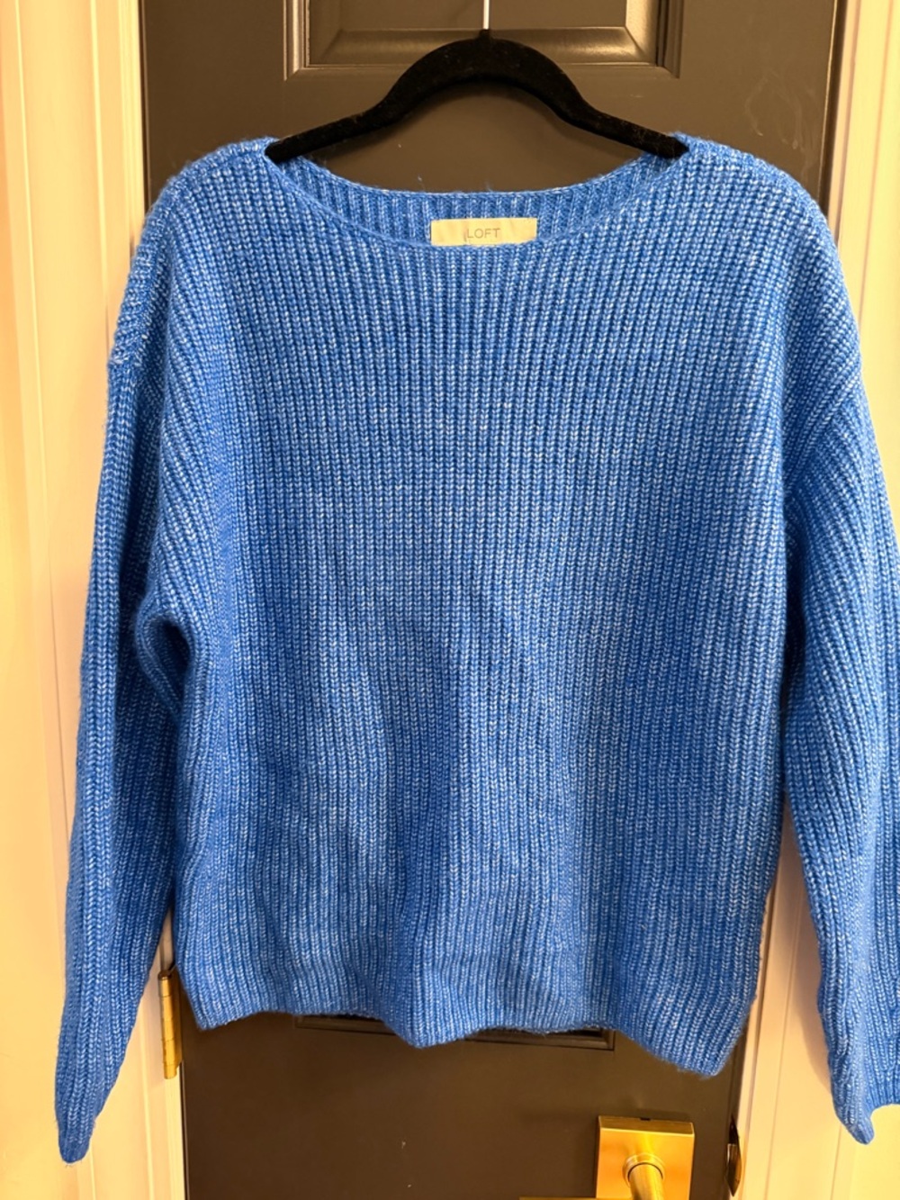 LOFT Bright Blue Ribbed Crewneck Sweater